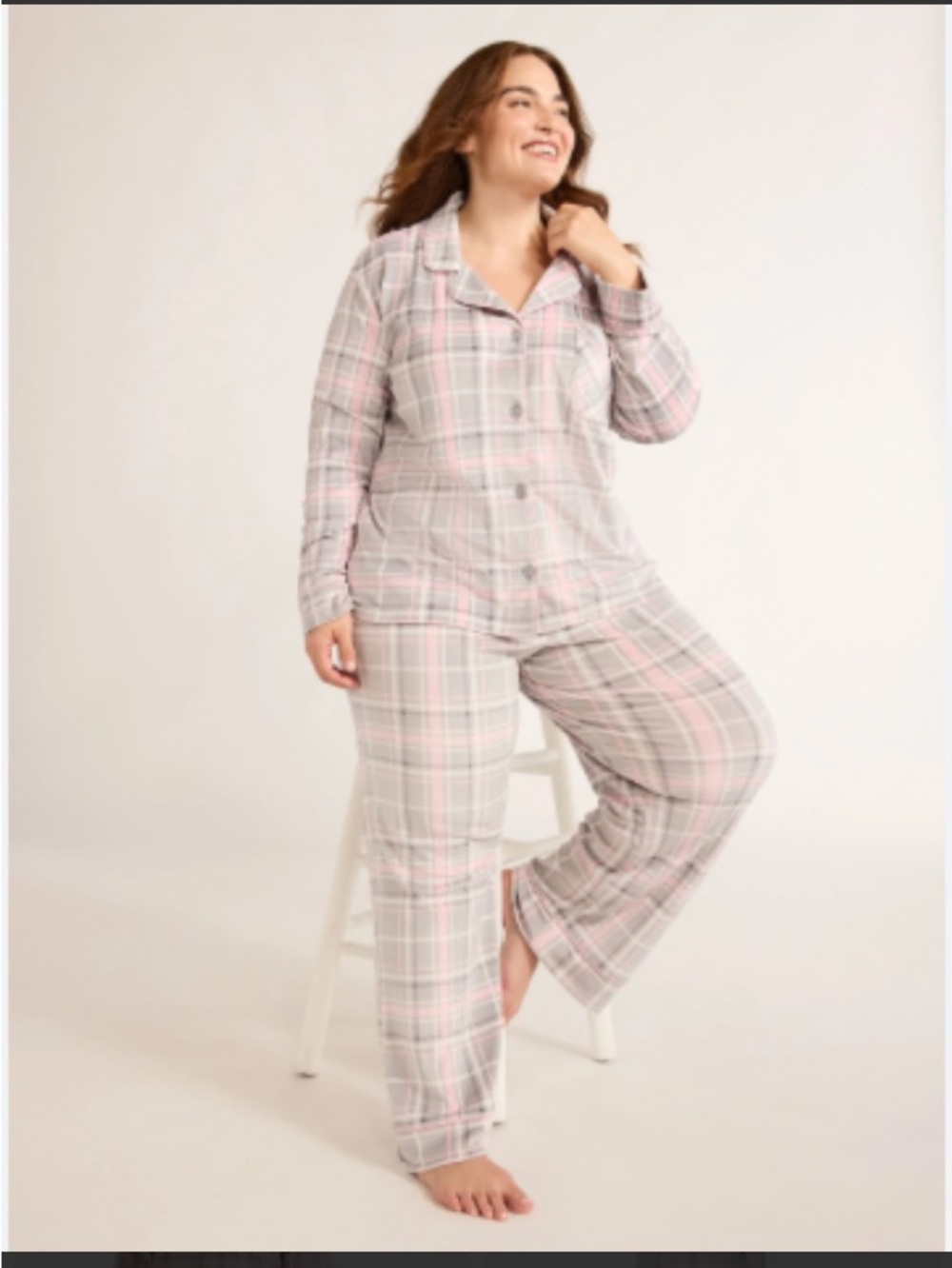 Women's Pink & Gray Plaid Pajama Set - Picture 2 of 5